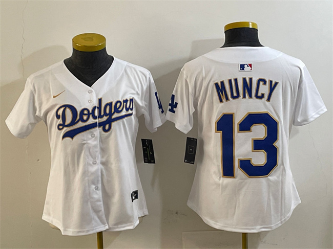 Women's Los Angeles Dodgers #13 Max Muncy White/Gold Limited Stitched Baseball Jersey(Run Small) Women's Los Angeles Dodgers #13 Max Muncy White/Gold Limited Stitched Baseball Jersey(Run Small)